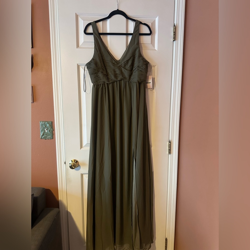 Birdy Grey chiffon bridesmaid dress, L, Moss green - Picture 2 of 4